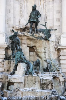 fountain inside royal palace area in Budapest, Hungary