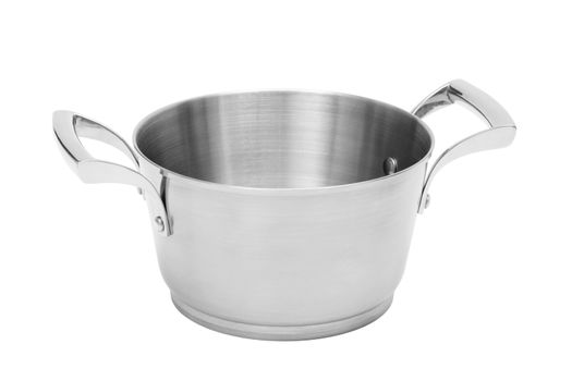 Modern steel saucepan on a white background  