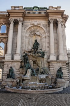 fountain inside royal palace area in Budapest, Hungary