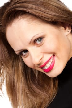 portrait of a young woman on a white background