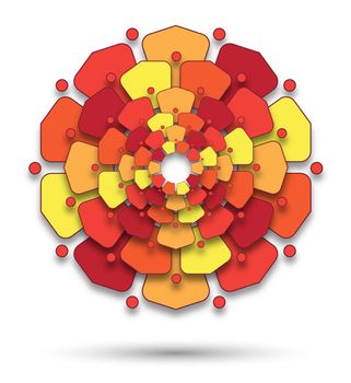 isolated mandala with flowery petals red and orange color