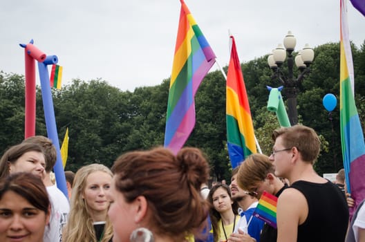 VILNIUS, LITHUANIA - JULY 27: unidentified people take part in the annual big baltic gay and lesbian parade on July 27, 2013 in VILNIUS, Lithuania.