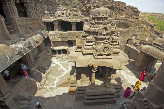 Courtyard of an ancient Jain Temple (Indra Sabha). Cave number 32, Ellora Caves, near Aurangabad, India. 10th - 12th Century AD