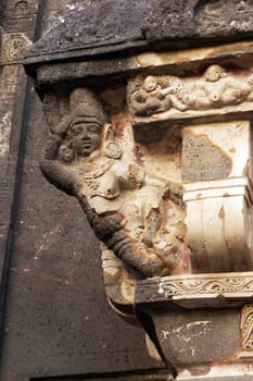 Religious carving on the Hindu Temple (Kailas Temple), itself carved out of solid rock. Cave 16, Ellora Caves, India. 8th Century AD