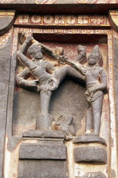 Religious carving on the Hindu Temple (Kailas Temple), itself carved out of solid rock. Cave 16, Ellora Caves, India. 8th Century AD
