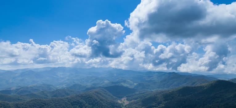 panorama mountain, forest and sky Forest covered mountain range is linear. Sky Cloud Cover