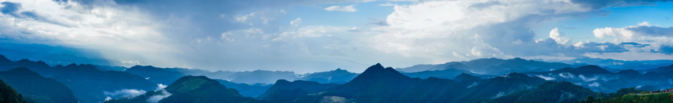 panorama mountain, forest and sky Forest covered mountain range is linear. Sky Cloud Cover