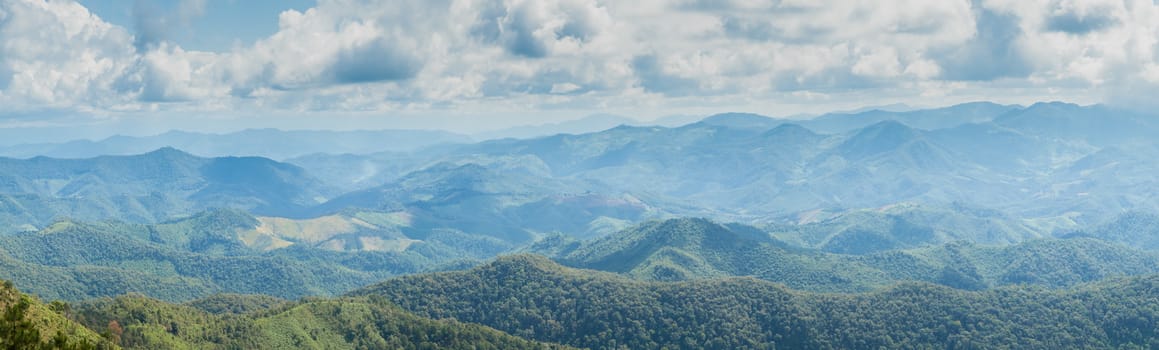 panorama mountain, forest and sky Forest covered mountain range is linear. Sky Cloud Cover