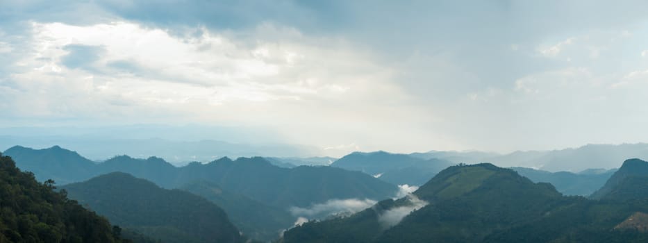 panorama mountain and cloud on sky at evening.forest cover mountain.