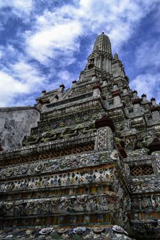 Wat Arun Thailand Temple in day Cloudy.