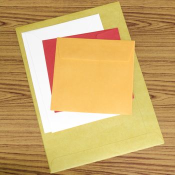 envelope on wood background