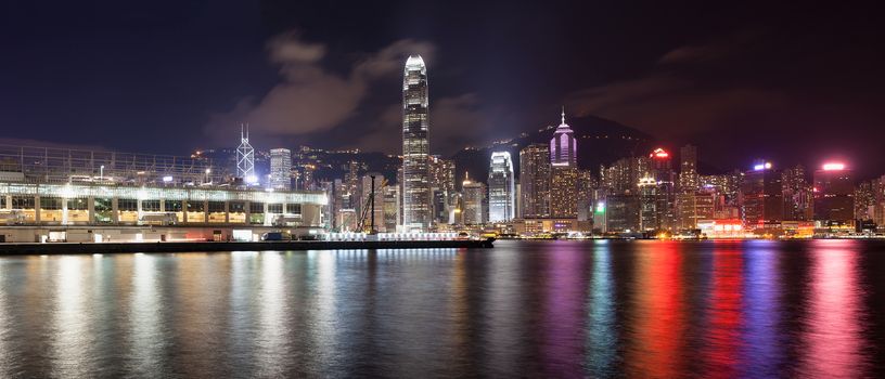 Ocean Terminal at Tsim Sha Tsui with Hong Kong Central Island City Skyline at Night Panorama