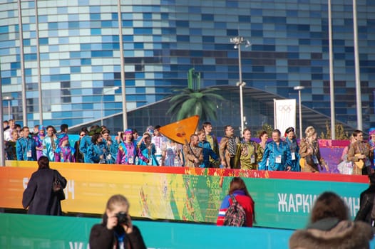 People with balalaika Olympic park at XXII Winter Olympic Games Sochi 2014, Russia