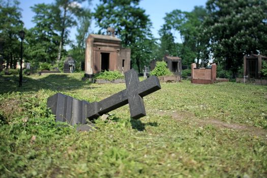 Old ruined cemetery dramatic scenery