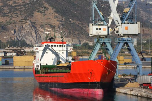 Cargo ship anchored in port of Volos,Greece