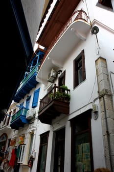 Mix of ancient Greek and Turkish architecture in Skopelos city,Greece