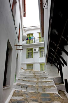 Mix of ancient Greek and Turkish architecture in Skopelos city,Greece