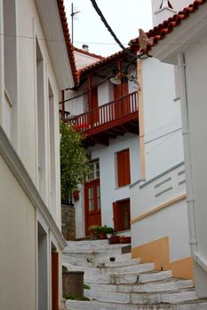 Mix of ancient Greek and Turkish architecture in Skopelos city,Greece