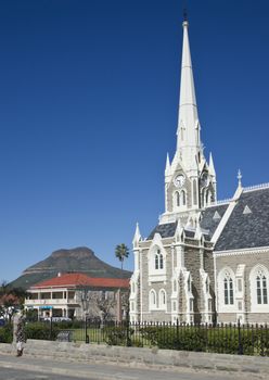 Dutch Reformed Church in Graaff-Reinet, Eastern Cape, South Africa. Imposing building in Cape Dutch style.