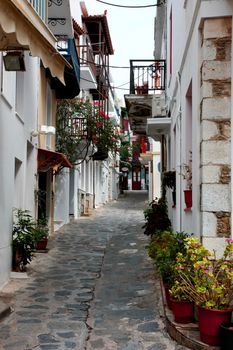 Mix of ancient Greek and Turkish architecture in Skopelos city,Greece