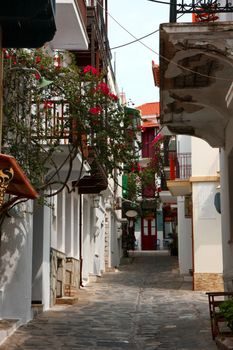 Mix of ancient Greek and Turkish architecture in Skopelos city,Greece