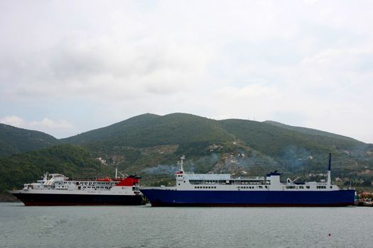 Ferries in Grrek port Skopelos on Skopelos island