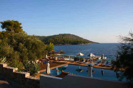 Beautiful view from the hill at Adrina beach in Skopelos island,Greece