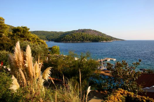 Beautiful view from the hill at Adrina beach in Skopelos island,Greece