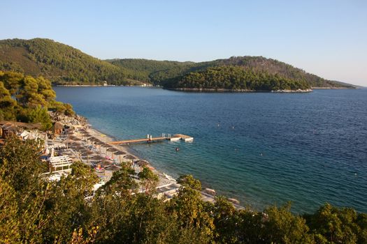 View on the beach and environment at Adrina Beach resort on Skopelos island,Greece
