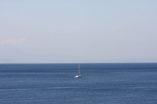 Lonely saleboat at the sea,Skopelos island,Greece
