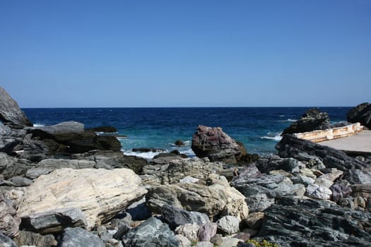 Rocks on the coast of Greek island Skopelos