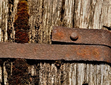 background a banded old rusty iron strip material wood