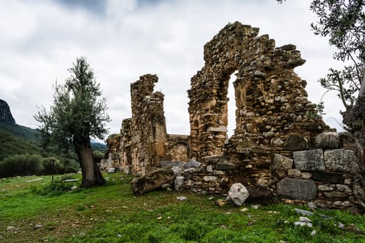 Pillar ruins at Ancient Troizina , Peloponnese, Greece