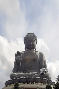 Tian Tan World Largest Sitting Bronze Buddha on Lotus Throne at Ngong Ping Village in Hong Kong Closeup