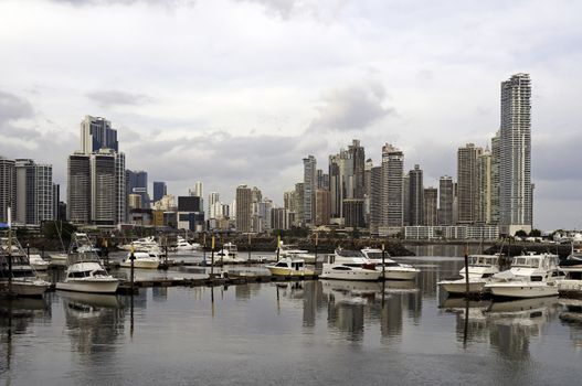 Panama City skyline and marina, Panama.