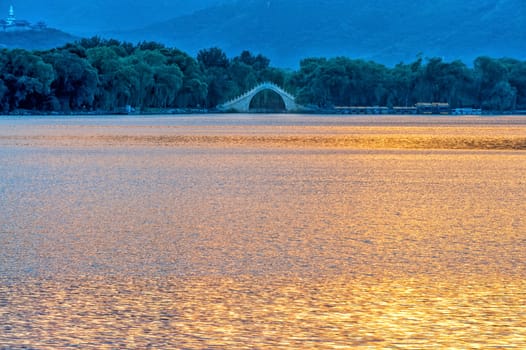 The kunming lake under the sunset in Summer Palace of Beijing, China