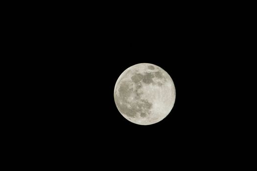 Full moon in pit black sky seen through 560mm lens