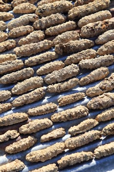 Drying Sea Cucumber Outdoor Under Strong Sunlight