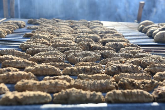 Drying Sea Cucumber Outdoor Under Strong Sunlight