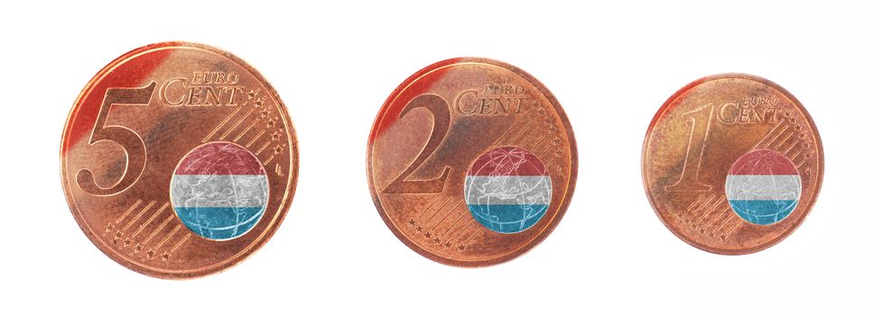 European union concept - 1, 2 and 5 eurocent, flag of Luxembourg