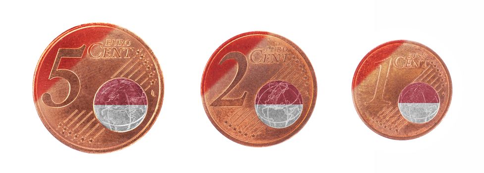 European union concept - 1, 2 and 5 eurocent, flag of Monaco