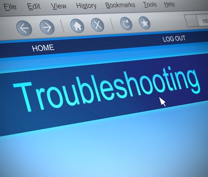 Illustration depicting a computer screen capture with a troubleshooting concept.