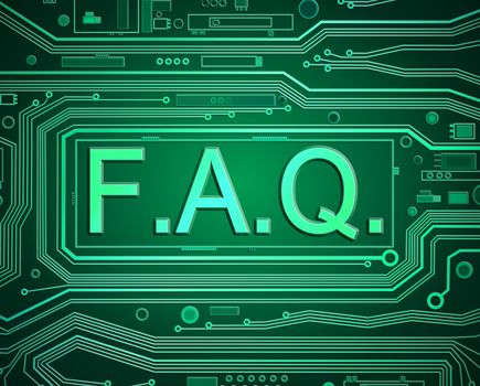 Abstract style illustration depicting printed circuit board components with an FAQ concept..
