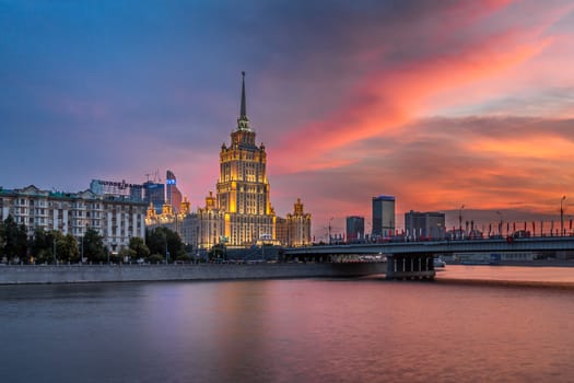 MOSCOW - JUNE 7: Hotel Ukraine on August 7, 2014 in Moscow, Russia. Hotel Ukraine - five-star hotel has 34 floors and height of 206 meters was built in 1953-1957.