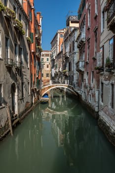 Typical Canal, Bridge and Historical Buildings in Venice, Italy