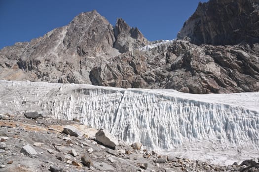 Pristine glacier in the high altitude pass (Cho La - 5330m) between Everest Base Camp and Gokyo in the Himalaya Mountains of Nepal