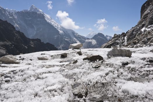 Glacier in the high altitude pass (Cho La - 5330m) between Everest Base Camp and Gokyo in the Himalaya Mountains of Nepal