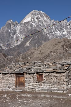 Traditional mountain farmhouse in the village of Dragnag (4700 metres) in the Himalaya Mountains of Nepal