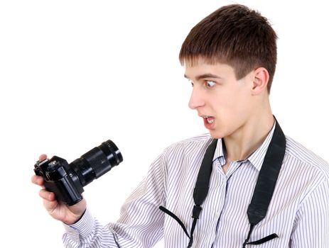 Surprised Teenager taking a Self Portrait Isolated on the White Background