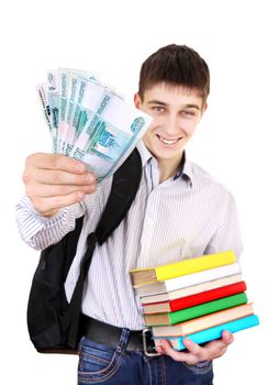 Happy Student with Russian Currency Isolated on the White Background